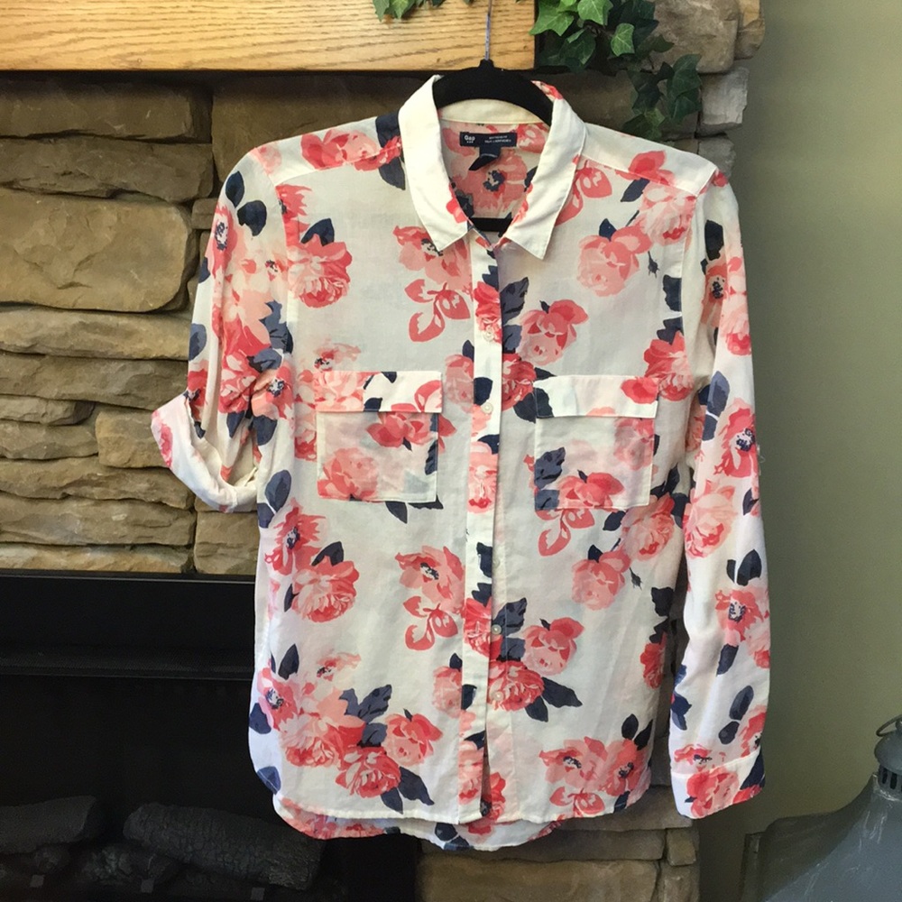 GAP Floral Button Down Shirt - Pink and Blue